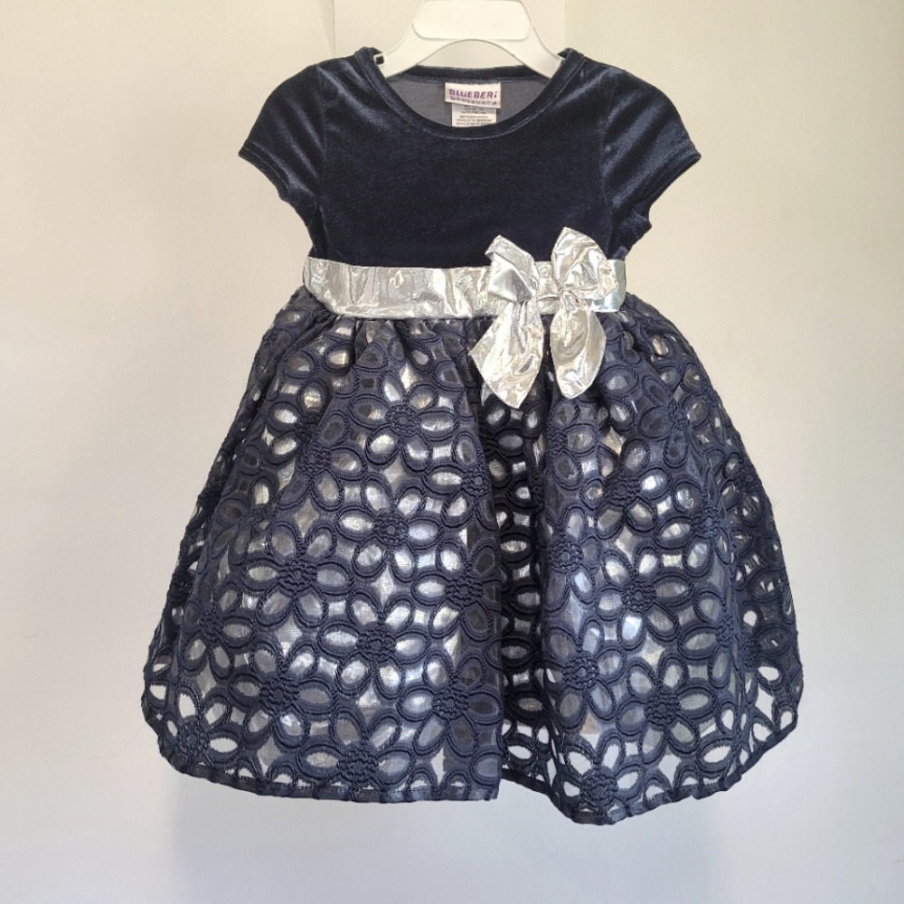 Blueberi Boulevard Girls 2T Toddler Blue Silver Christmas Holiday Dress NEW